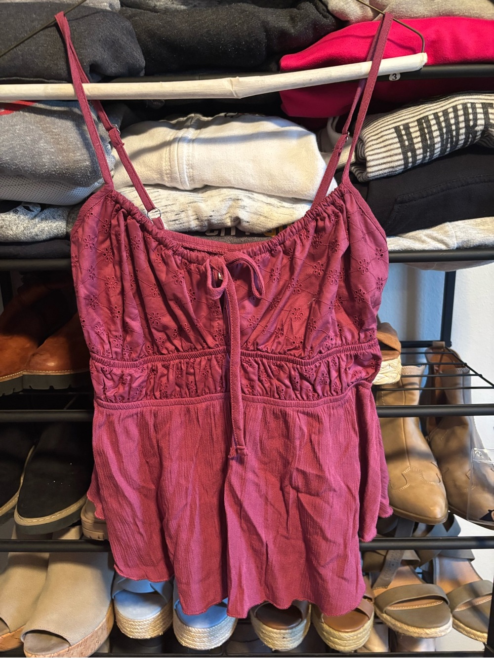 No Boundaries Berry Pink Eyelet Tie-Front Camisole